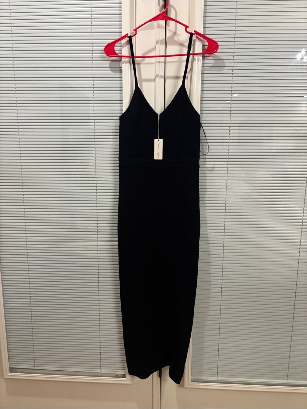 Favorite Daughter Black Midi Slip Dress with Spaghetti Straps